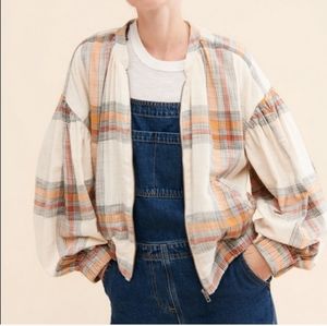 Free People MATTIE Plaid Bomber Jacket